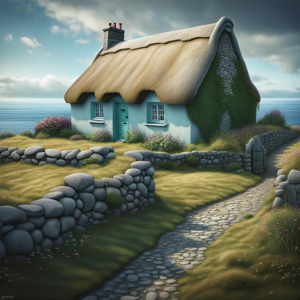 Irish Thatched Cottage with Ocean View