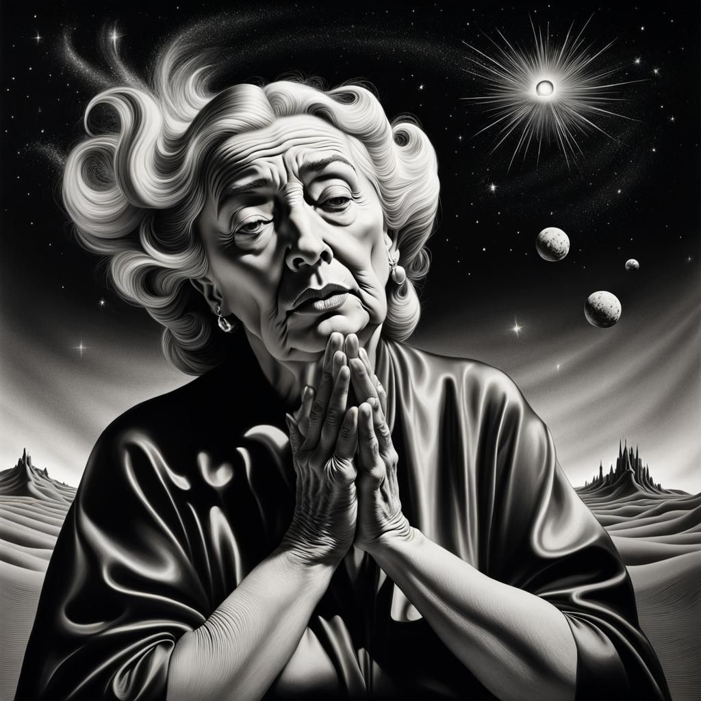 Surreal Woman Blowing Stars: A Dreamlike Pencil Sketch