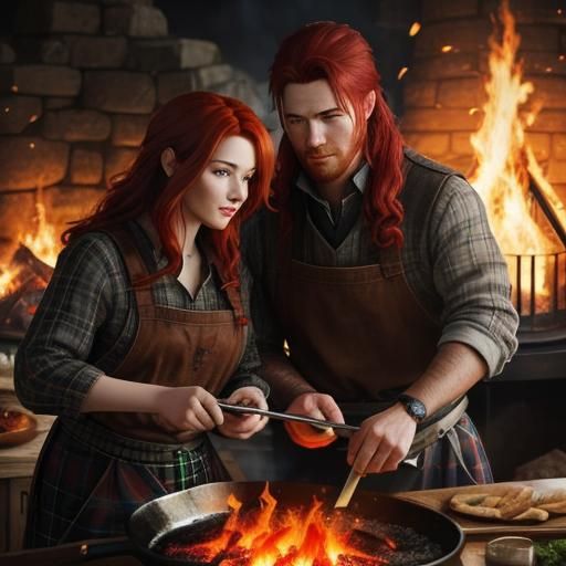 Romantic Scottish Scene: Oil Painting of Dinner on the Moors