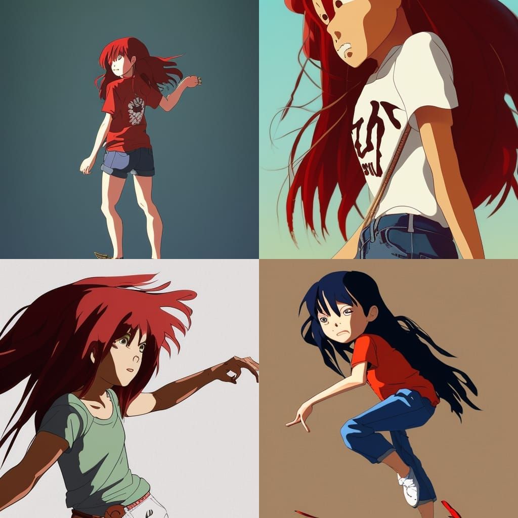 Anime Girl Kicking Wall in Ghibli Style