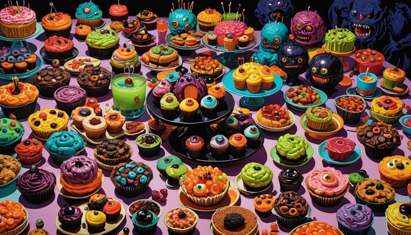 Spooky Surreal Pop Art Buffet with Monsters