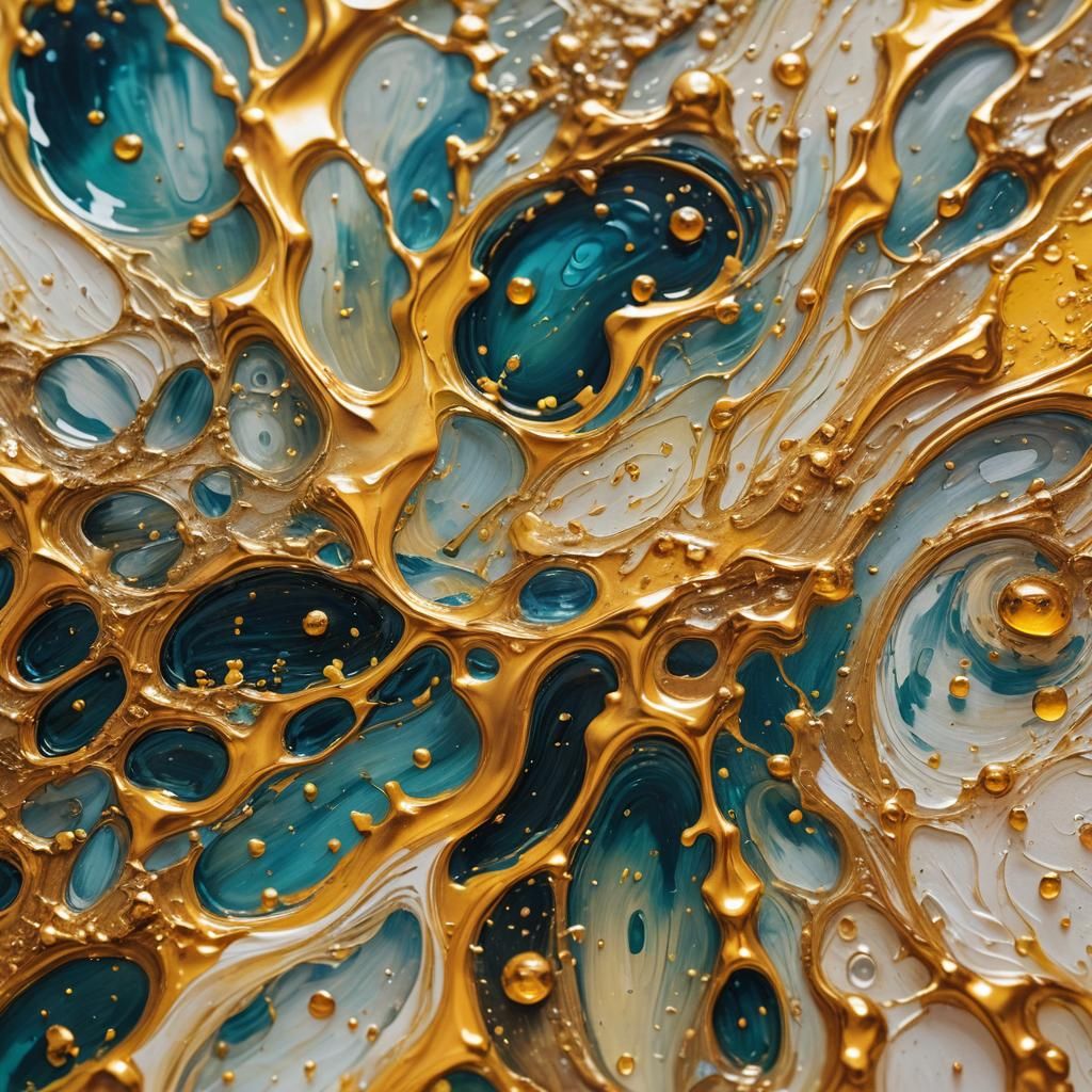 Water Droplets Splashing in Oil, Impasto Photography