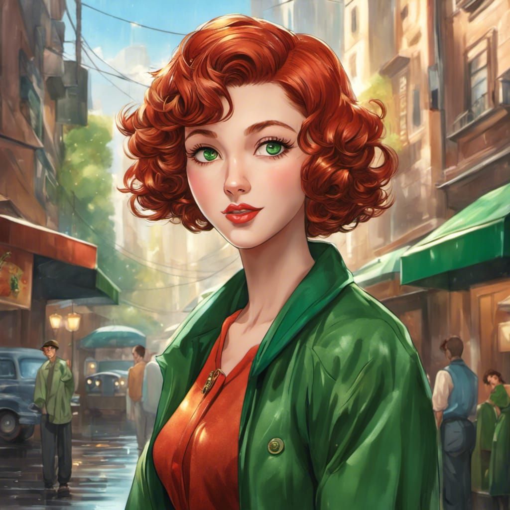 1950s Anime Woman Portrait in Rain