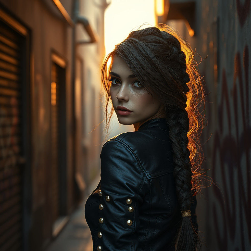 Biker Girl in Alleyway with Mystical Lighting