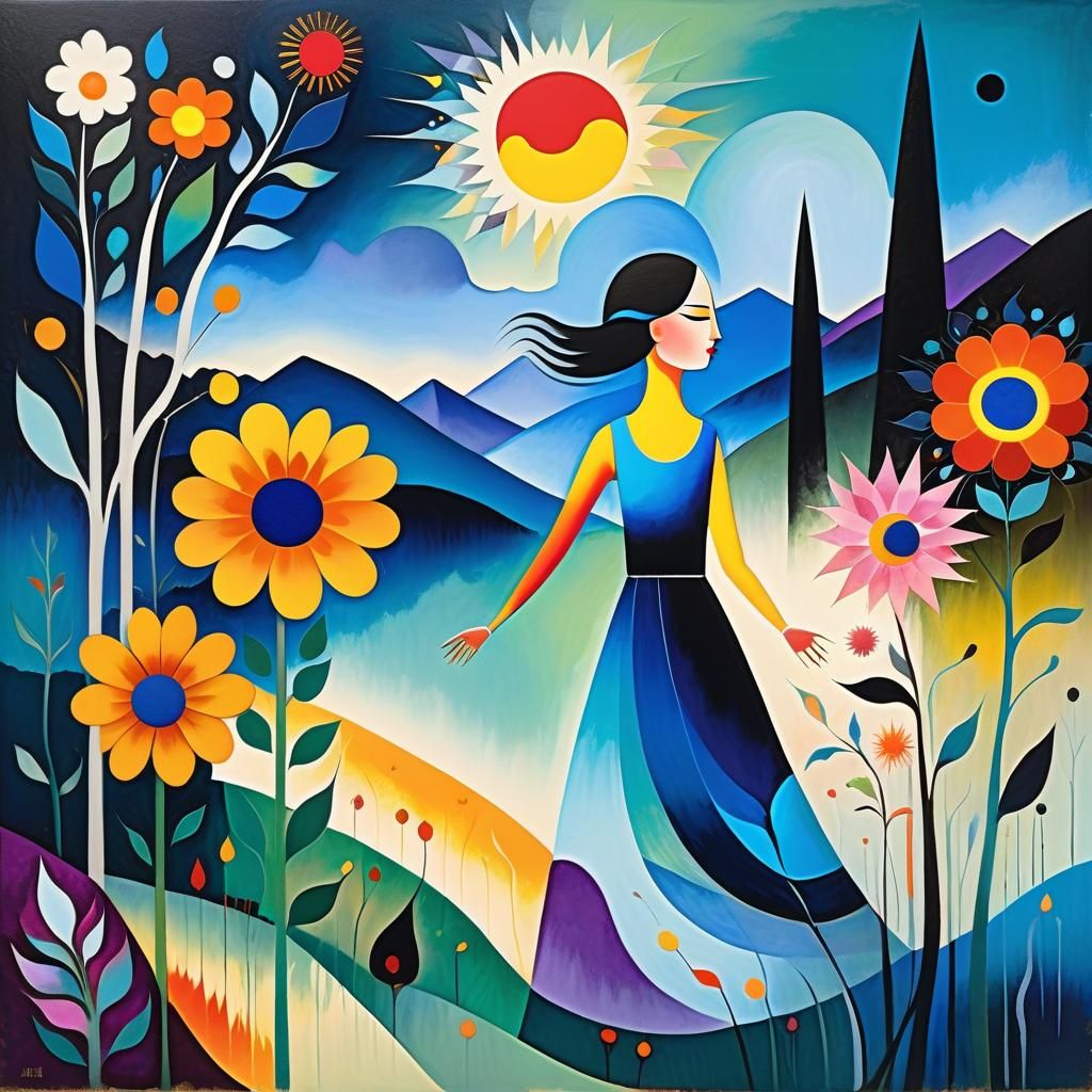 Surreal Mountain Landscape in Gouache Style