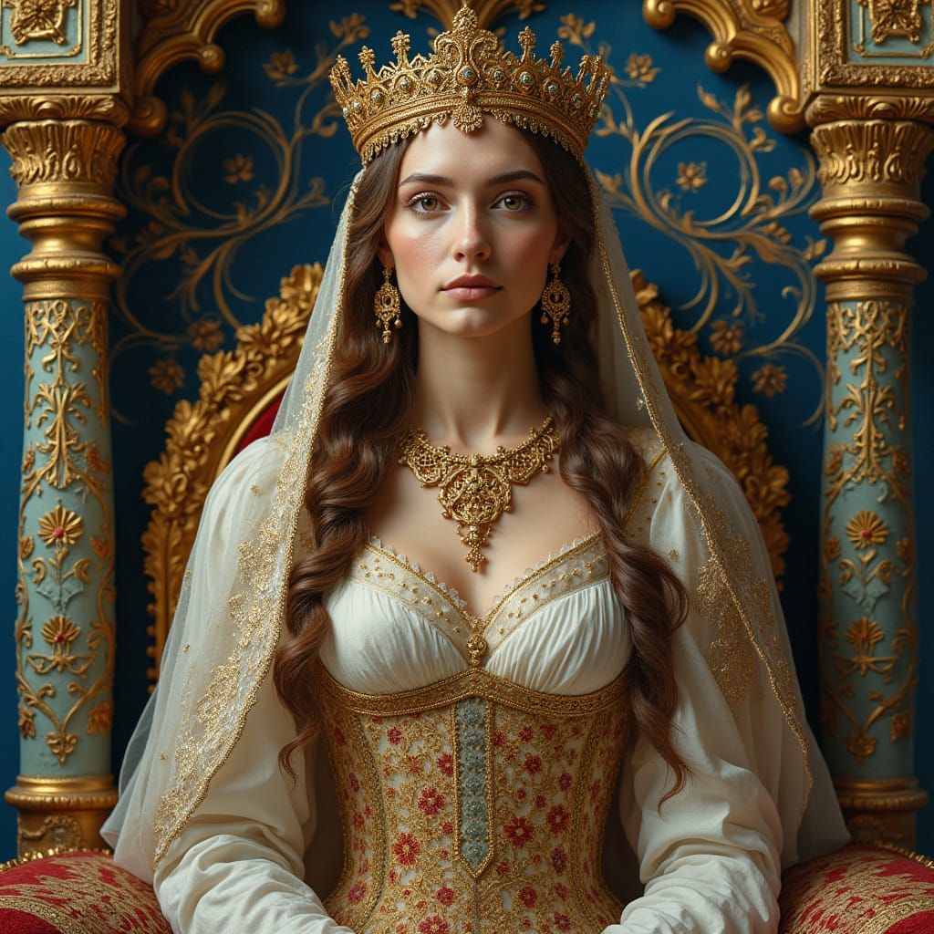 uma linda mulher arabe de 25 anos nUma moldura barroca ornamentada com detalhes dourados e prateados letras metálicas “B...