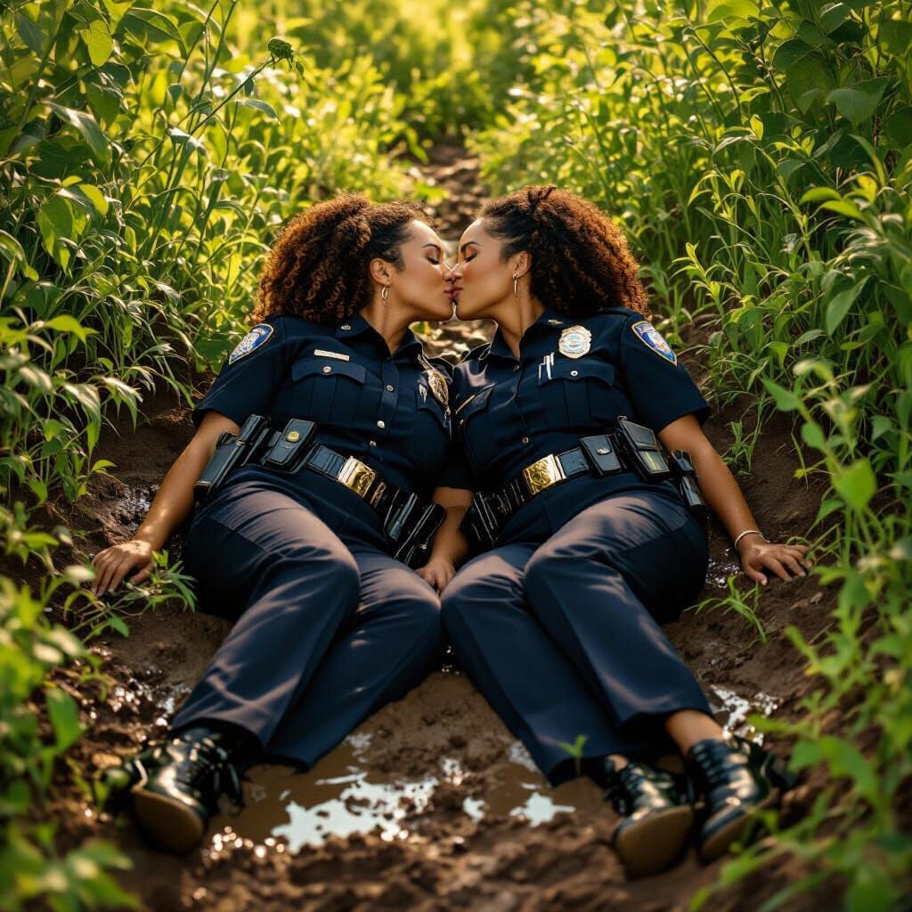 Romantic Mud Kiss: Police Officers in Love