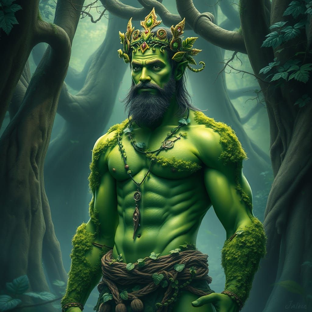 Forest Spirit: Regal Man in Watercolor Style