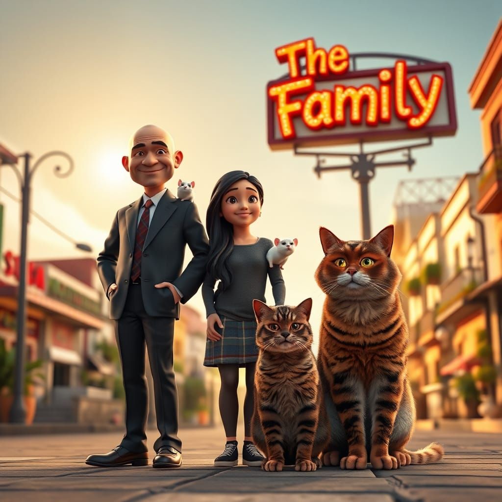 Family in Barranco: Vibrant Pixar-Inspired 3D Art