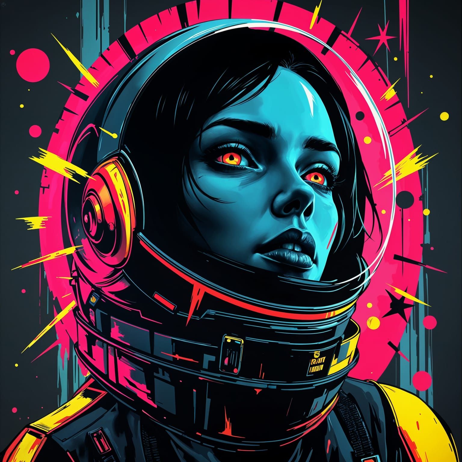 Vibrant Triadic Goddess in Geometric Harmony