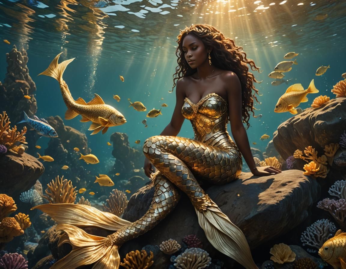 Encaustic Watercolour Mermaid in Aquatic Sunlight