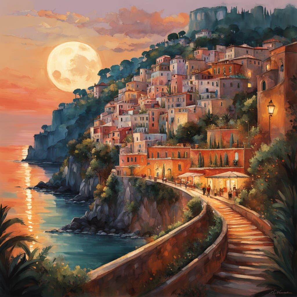 Dreamy Amalfi Coast Scene at Sunset