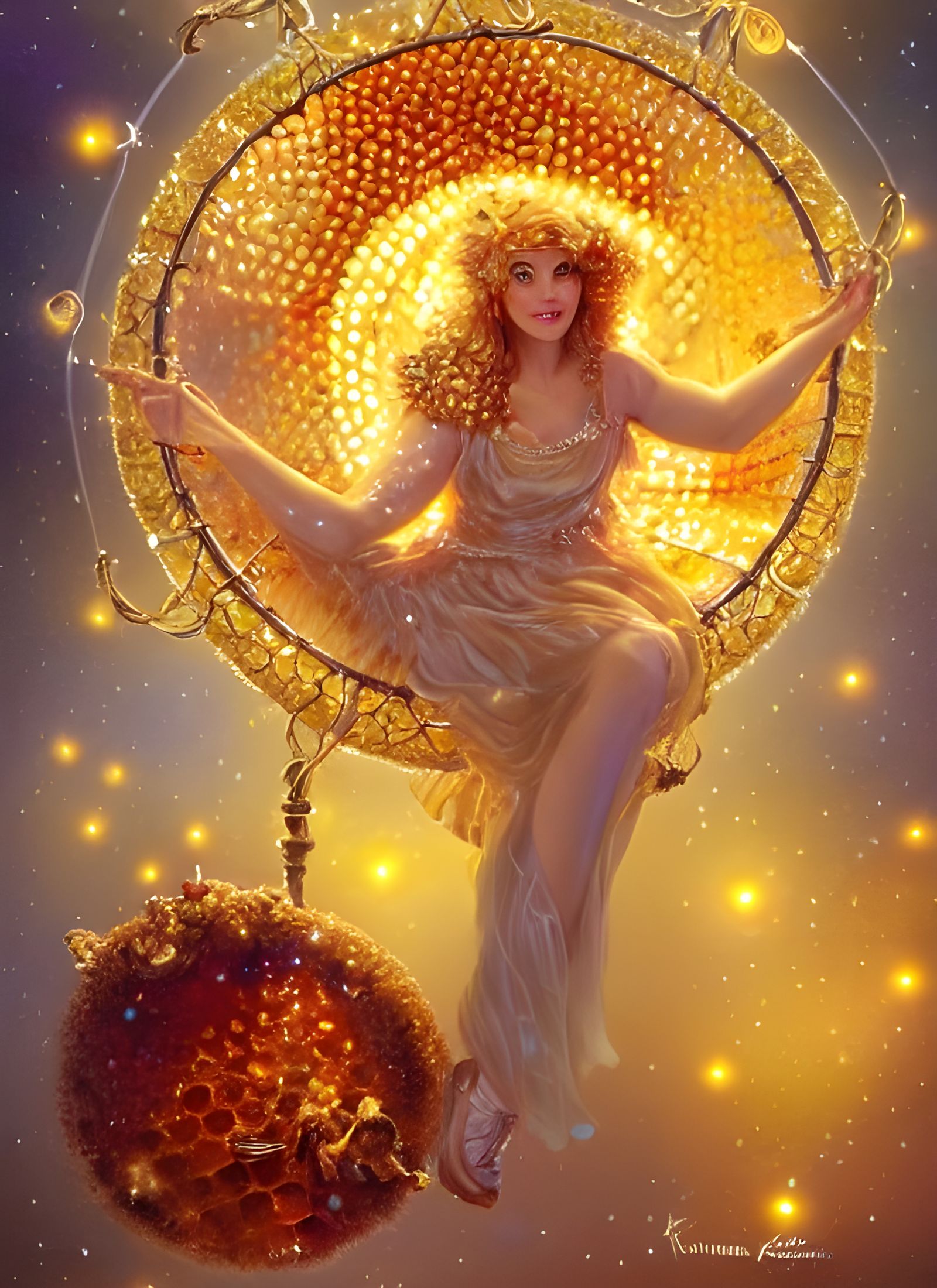Celestial Honeycomb Goddess on Crystal Swing