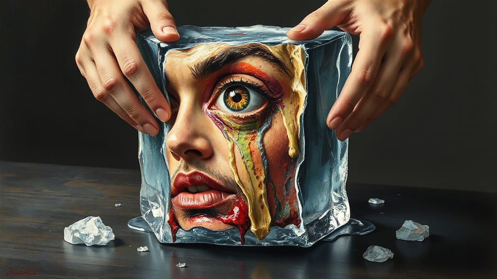 Surreal Melting Face Cubist Painting