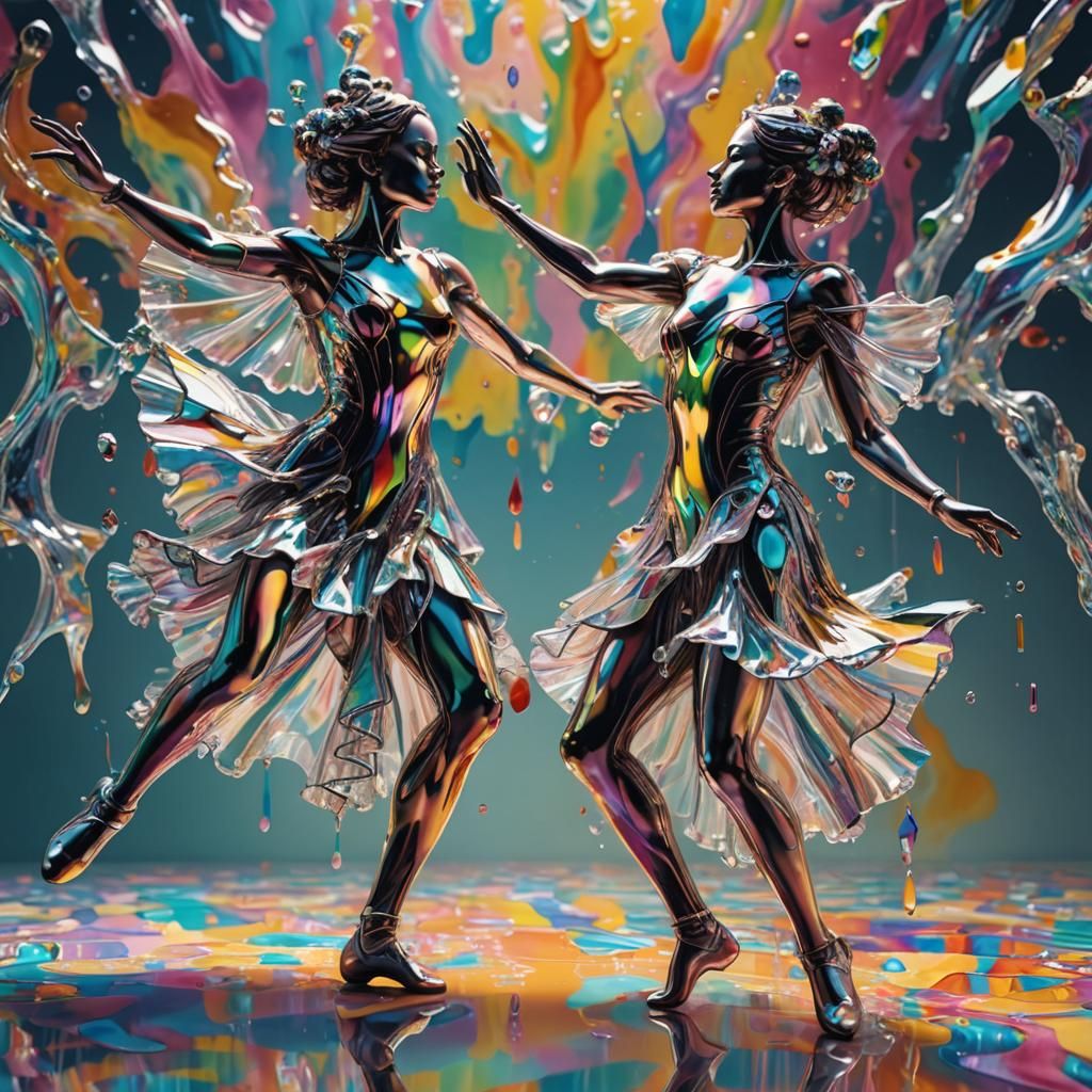 Iridescent Meltglass Ballroom Dance Pair in Splash Art Style