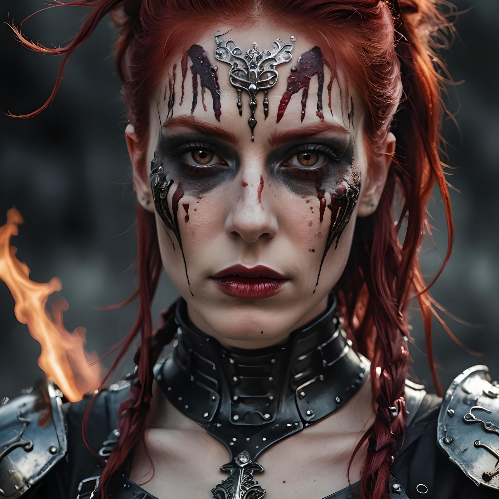 Flame haired gothic warrior woman