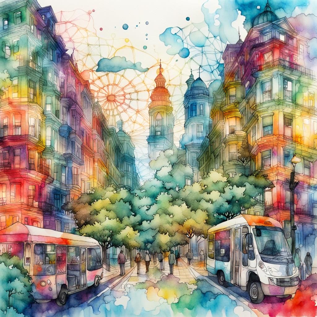 Vibrant Summer Cityscape in Double Exposure Style