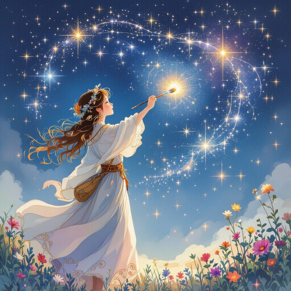 Celestial Artist Paints Night Sky with Stardust Brush