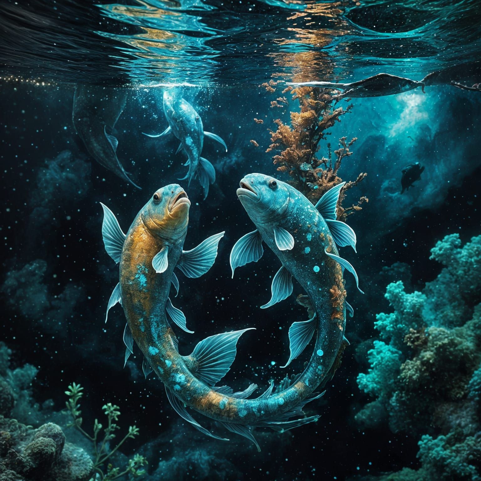 Cosmic Pisces Symbol Formed by Swirling Fish