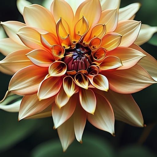 Photorealistic Dahlia with Glass Petals and Gold Filigree