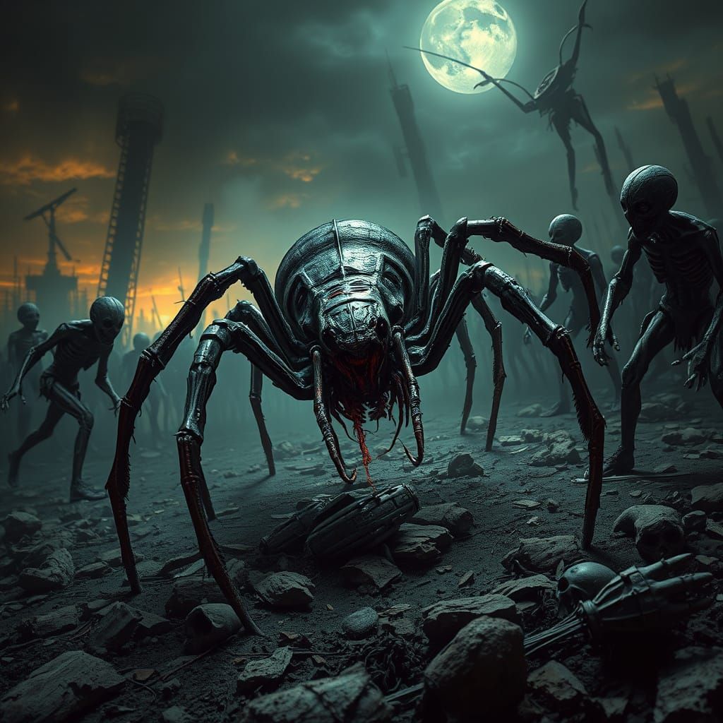 Mutated Zombie Crawler in a Dark, Post-Apocalyptic Wasteland