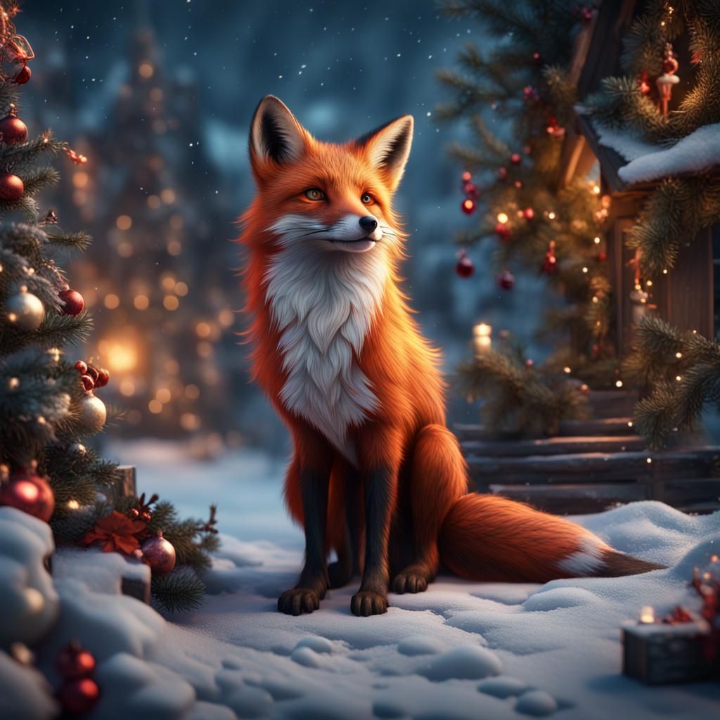 Festive Christmas Fox: Detailed Matte Painting