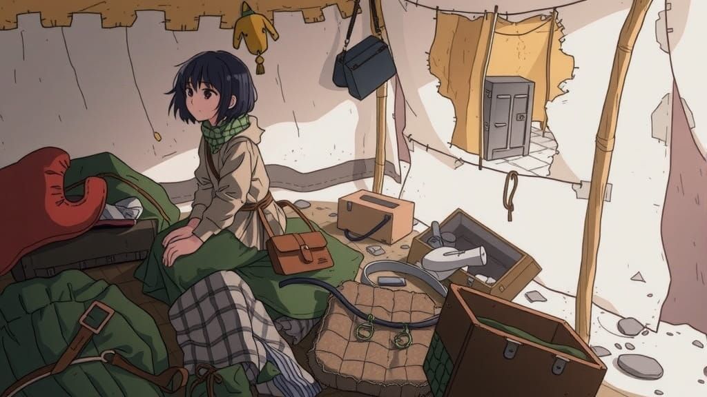 Anime Illustration of Girl in Tent Amidst War