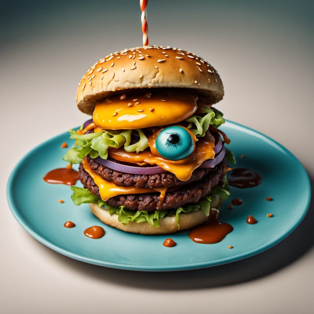 Surreal Burger Masterpiece in Vibrant Colors