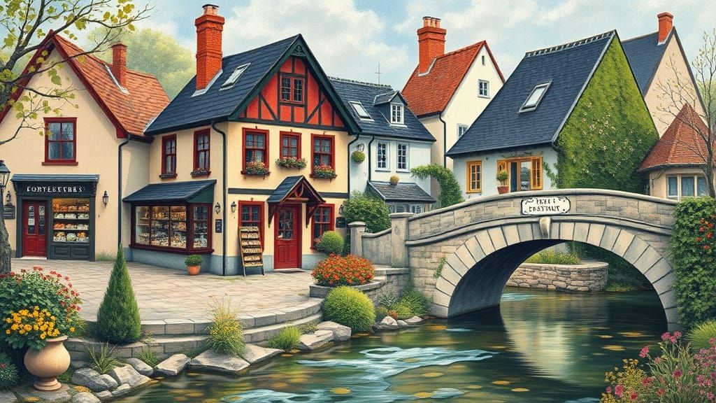 Charming Village Teahouse in Impressionist Style