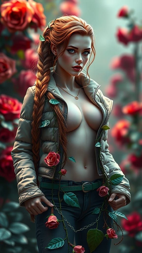 Toned Athletic Beauty in Origami Down Jacket as Watercolor