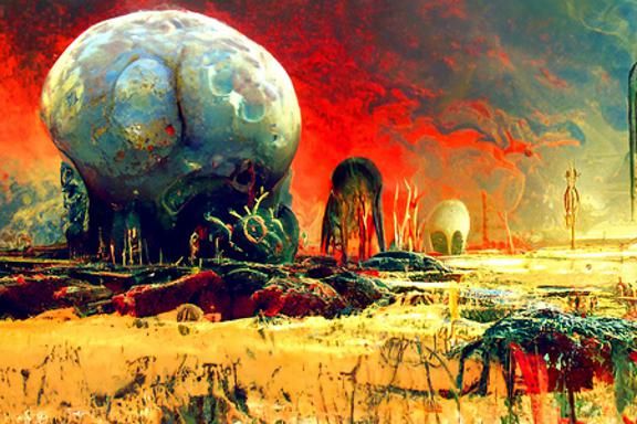Radioactive Biopunk Landscape with Oozing Magma