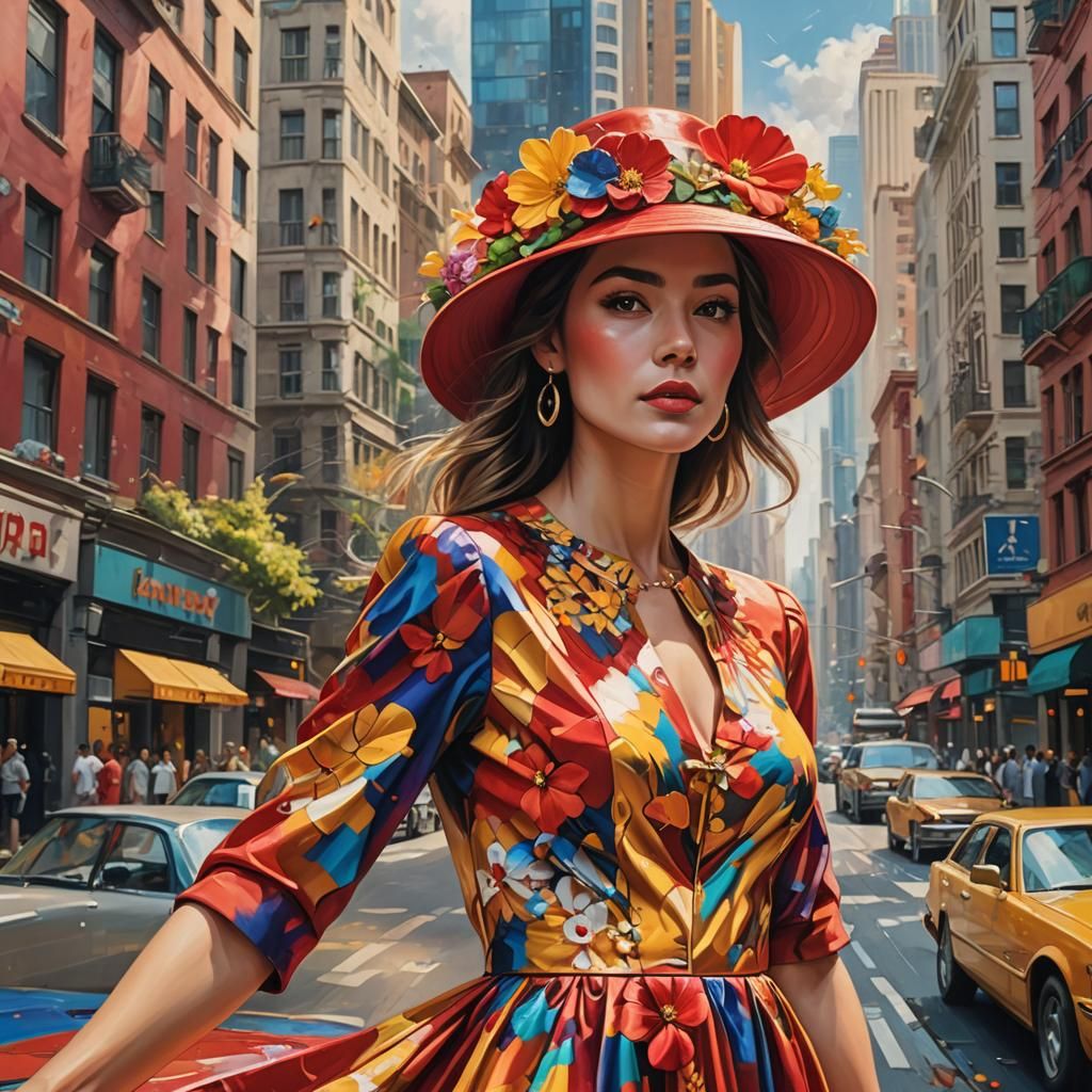 Colorful Lady in Cityscape Splash Art