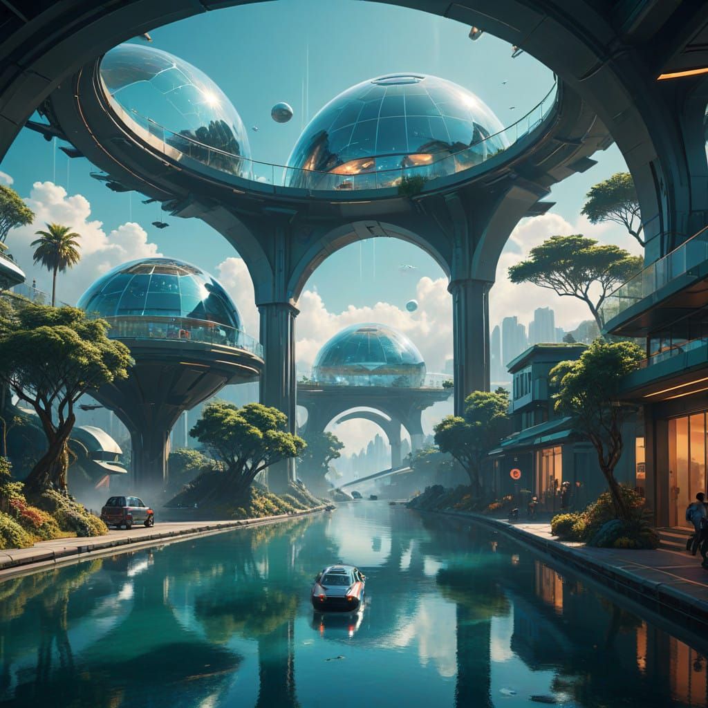 Futuristic Dome Cities Rise from the Calm Turquoise Sea