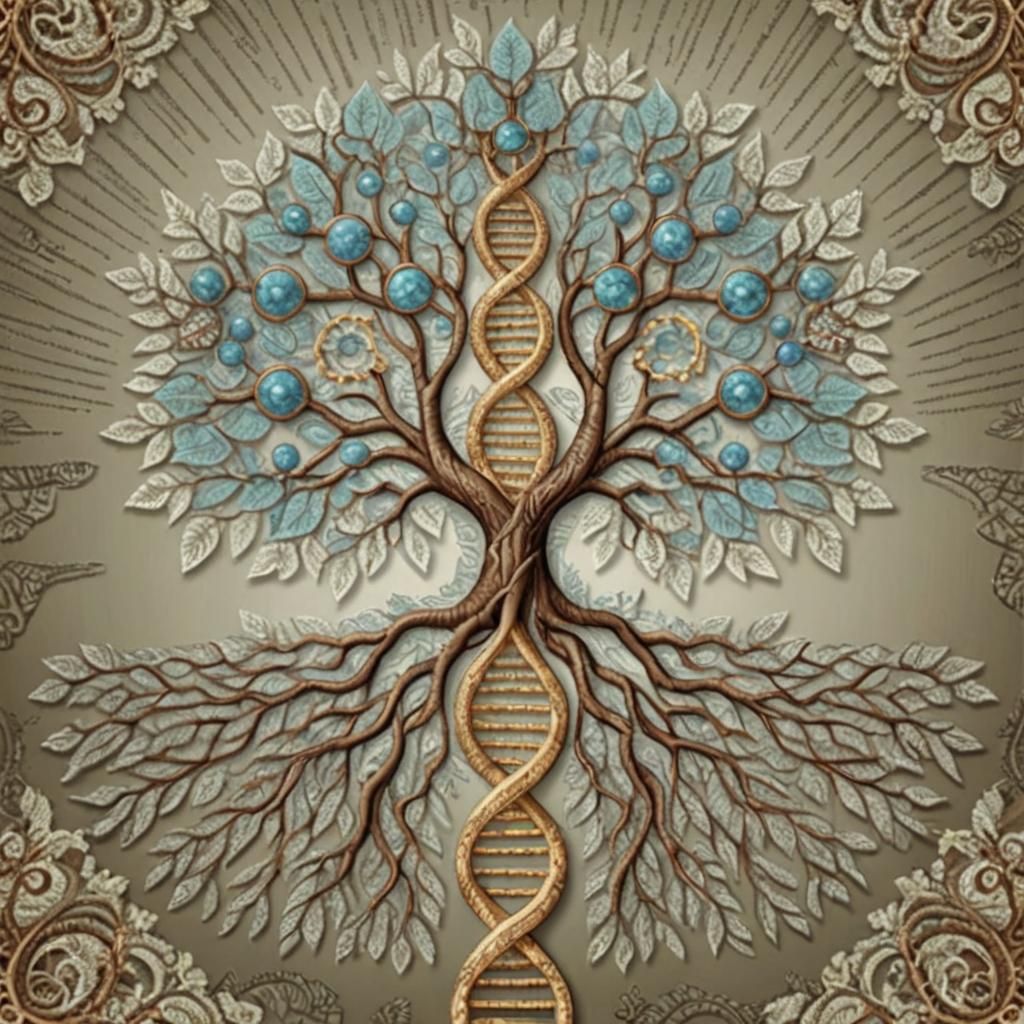 Realistic DNA Tree with Abstract Fractal Design