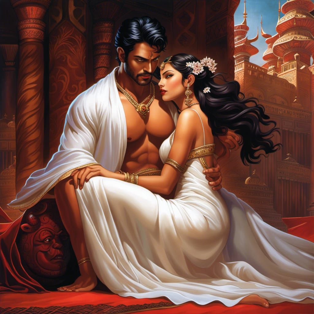 Sensual Demon with Girl in Kama Sutra Pose