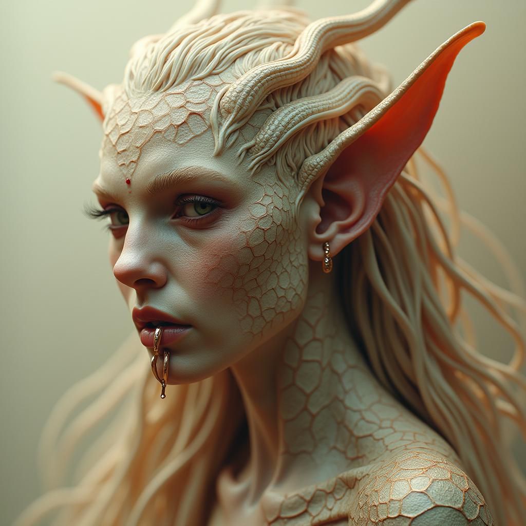 Elf Woman with Snakes for Hair, Detailed Fantasy Art
