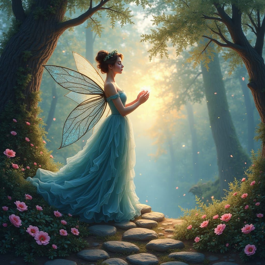 Sparkling Fairy in Magical Ethereal Landscape