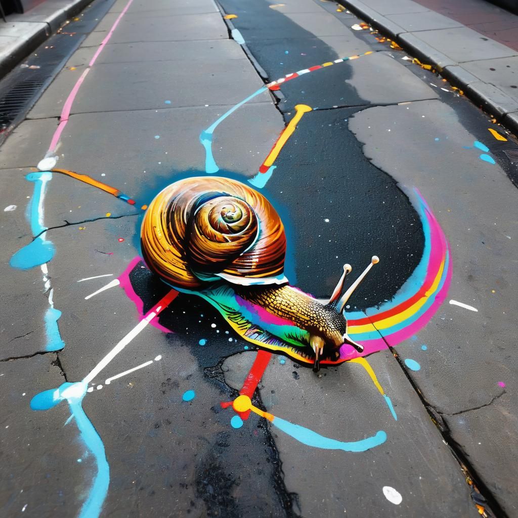 Vibrant Street Art Snail Leaving Colorful Trail