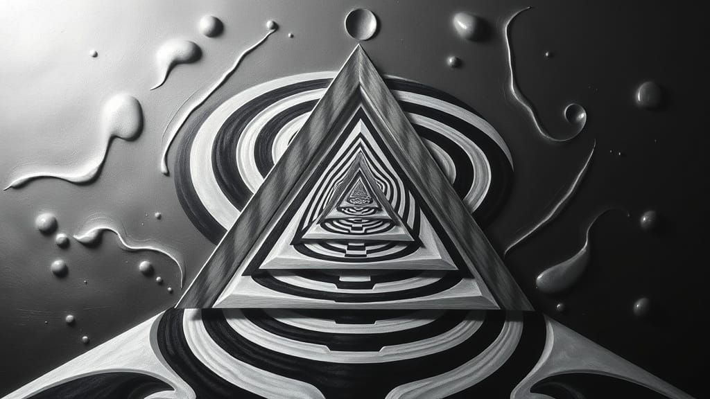 Optical Illusion Black and White Triangles in Surrealist Sty...