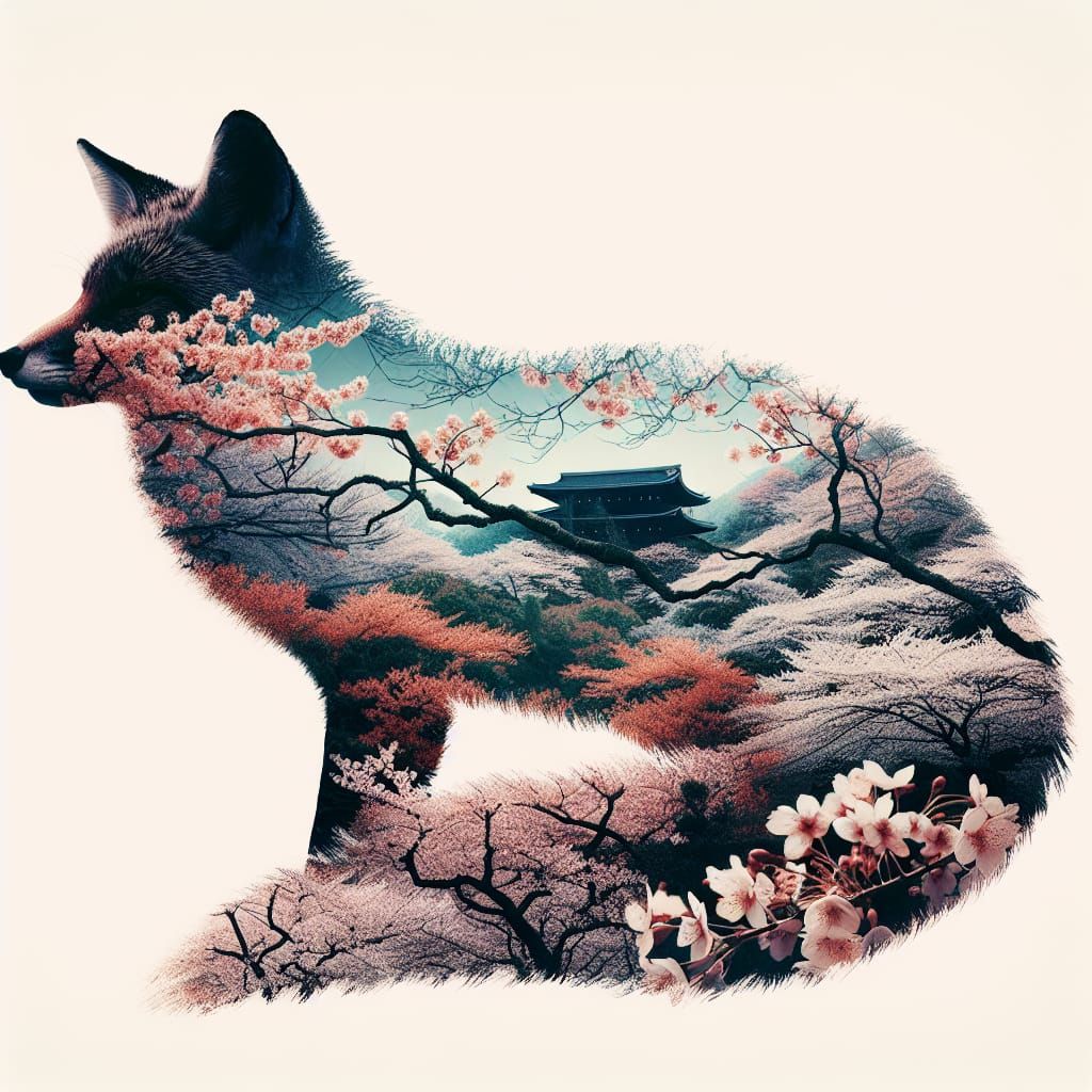Ethereal Fox Silhouette in Cherry Blossom Hush