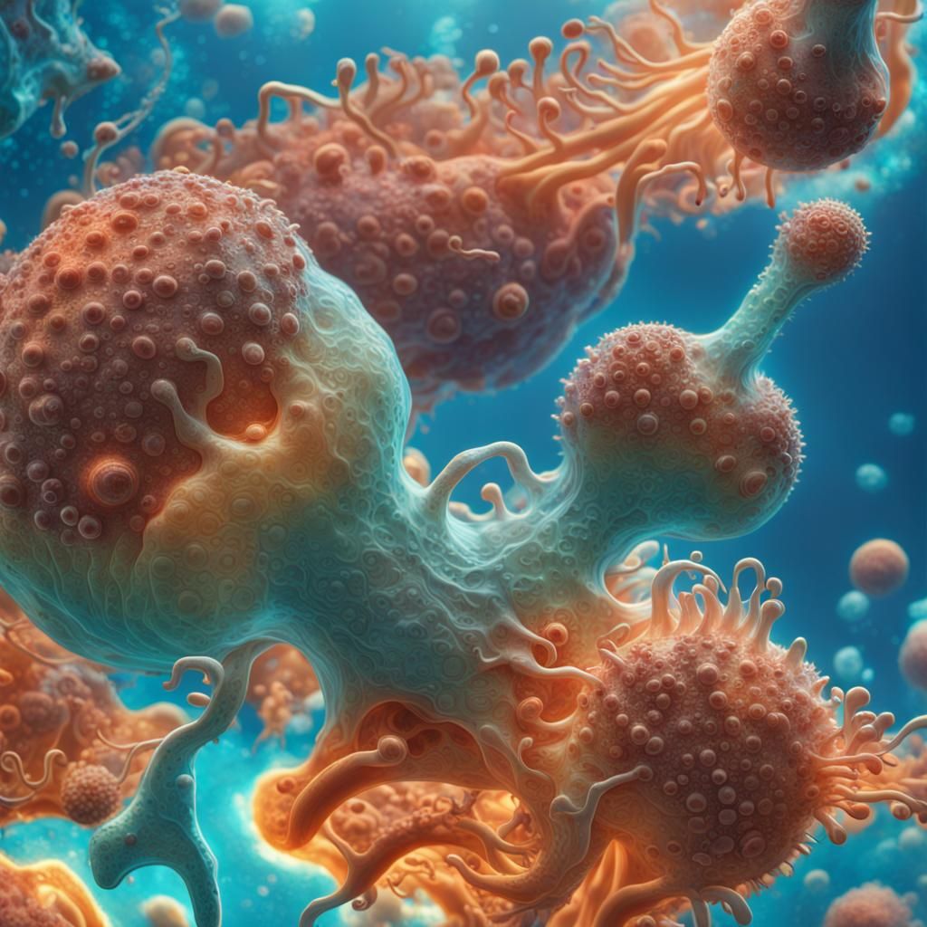 amoeba, art by James Cameron, Ridley Scott, RTX enhanced CGI render, intricate details of amoebas, HDR, beautifully shot...