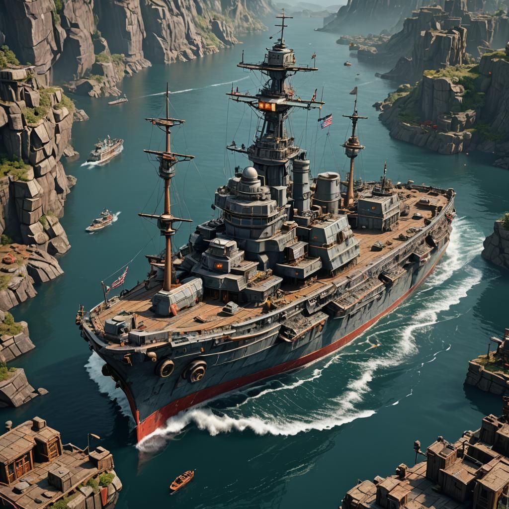 Recycled Warship Toy: Detailed Matte Painting