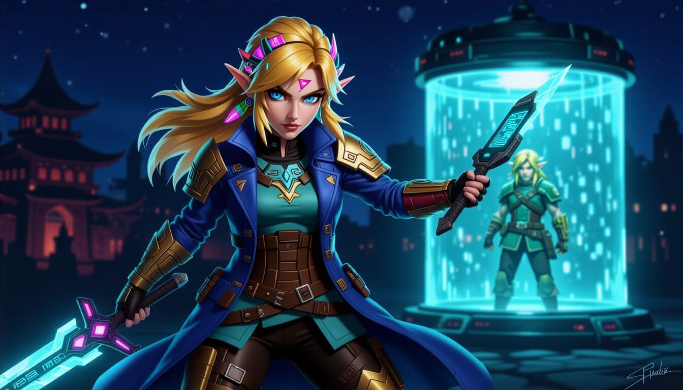 Cyberpunk Zelda Leads Rescue Mission in Neo-Hyrule