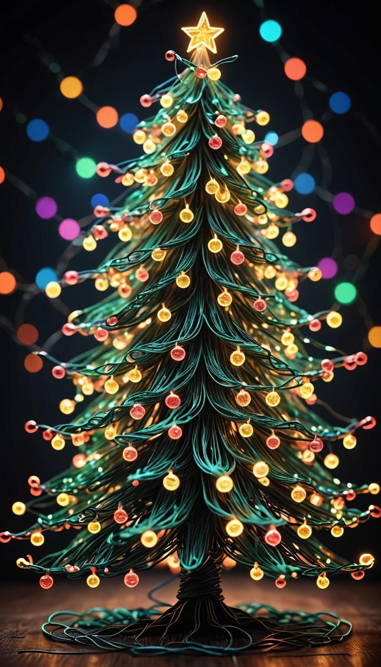 Neon String Christmas Tree in Whimsical 3D Art