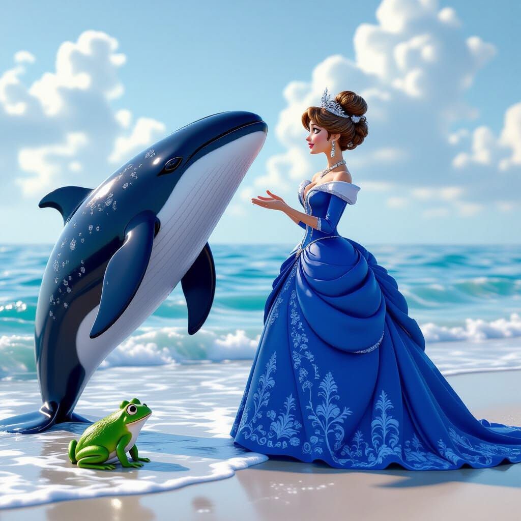 Whale in Blue Gown Chatting with Frog