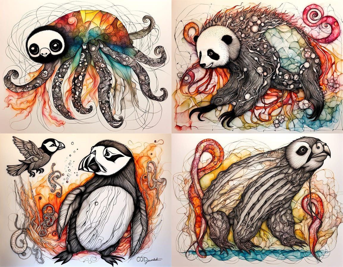 Bizarre Mutant Creature in Mixed Media Style