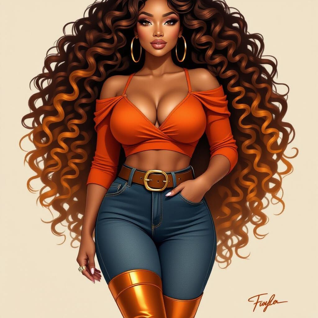 African American Woman in Autumnal Street Art Style