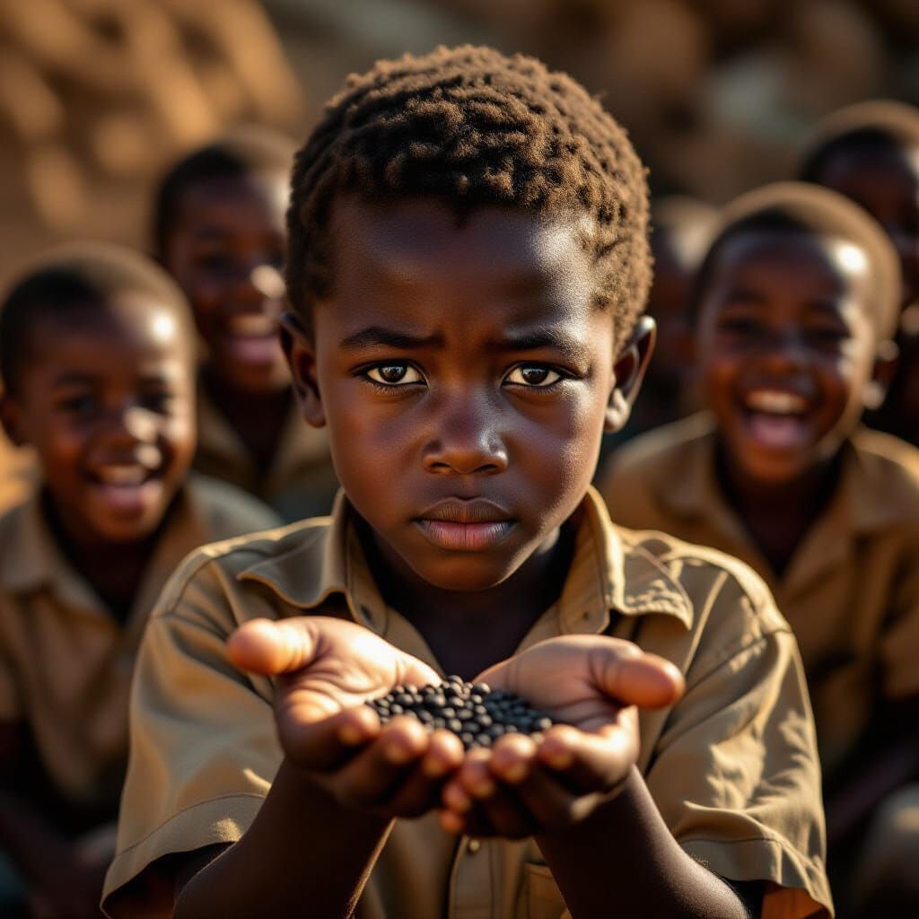 African Boy Holds Hopeful Seed Amidst Mockery