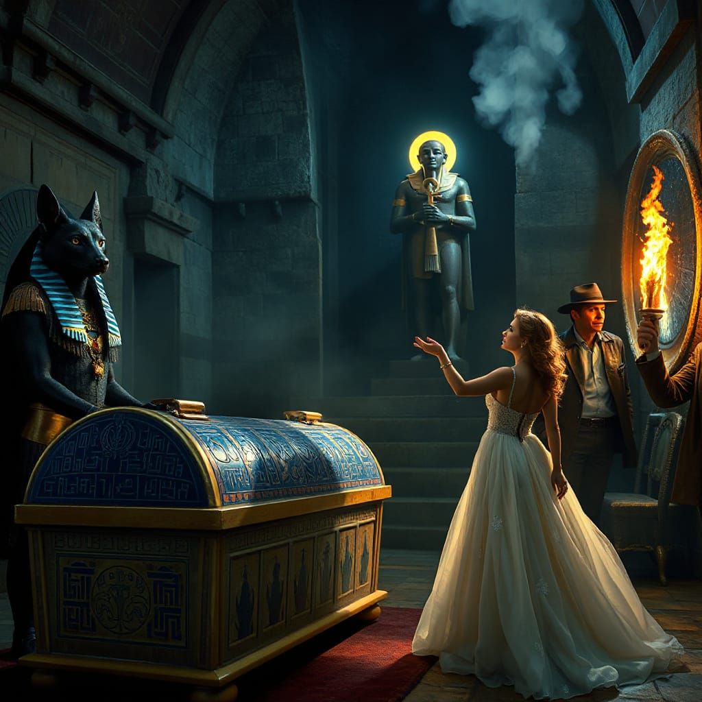 Ancient Egyptian Mummification Chamber Scene in Mystical, Cy...