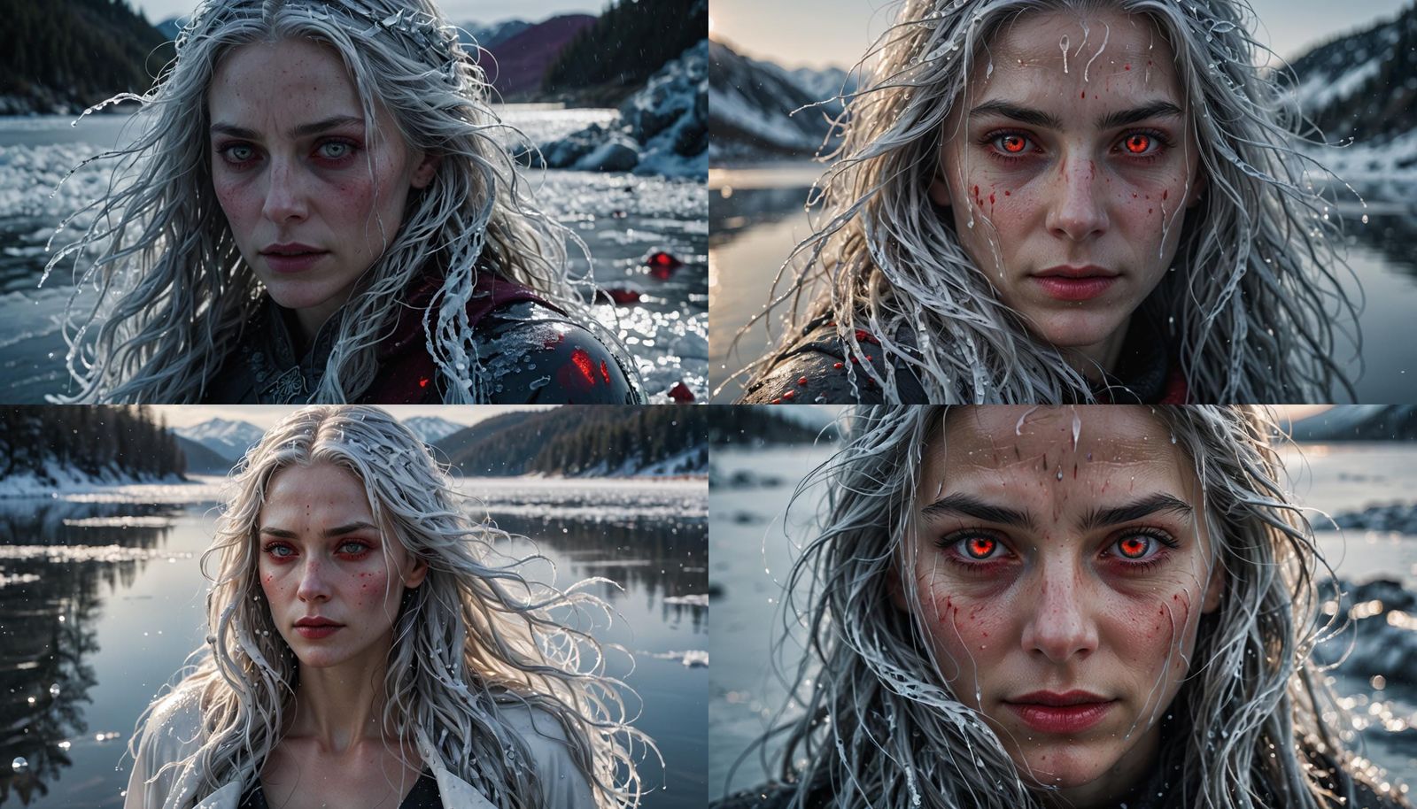 Hyperrealistic Woman Emerges from Icy Lake